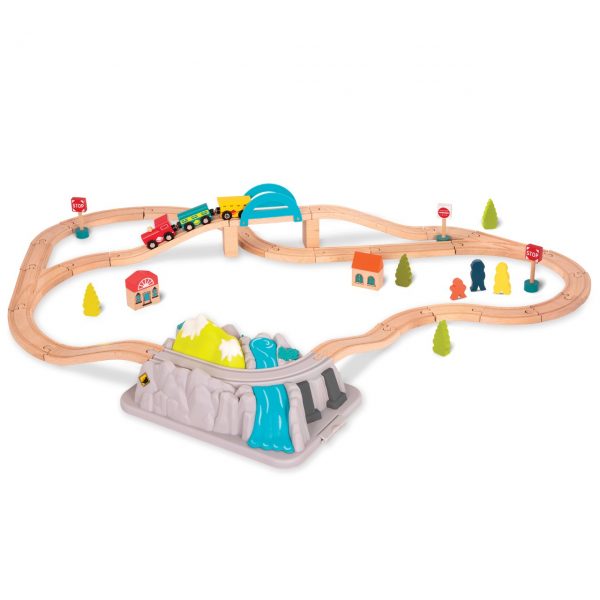 Caja de trenes de madera con montaña - Imagen 3