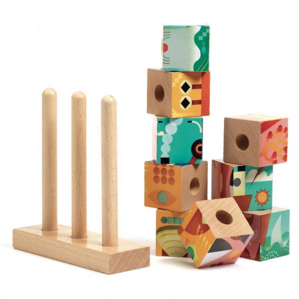 Puzle de  9 cubos de madera ensartables Mar de Djeco - Imagen 2
