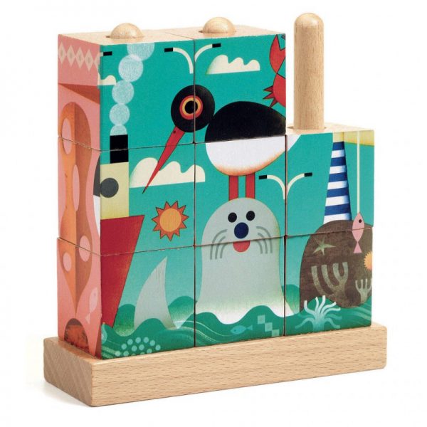Puzle de  9 cubos de madera ensartables Mar de Djeco