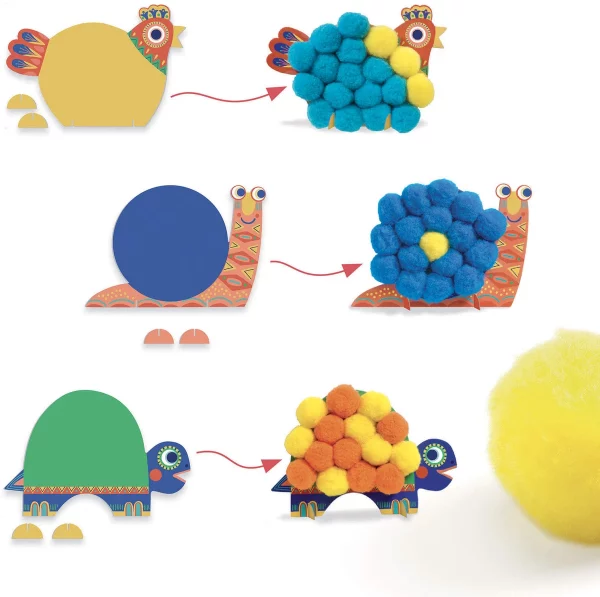 Set de manualidades con pompones Animalitos blanditos de Djeco - Imagen 2