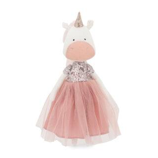 Dafne la unicornia con vestido rosa de lentejuelas